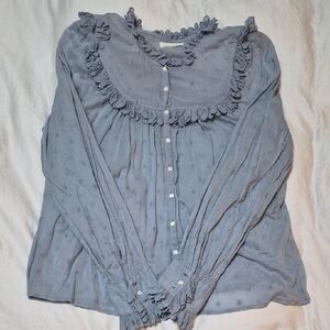 Women's Blue Ruffled Blouse